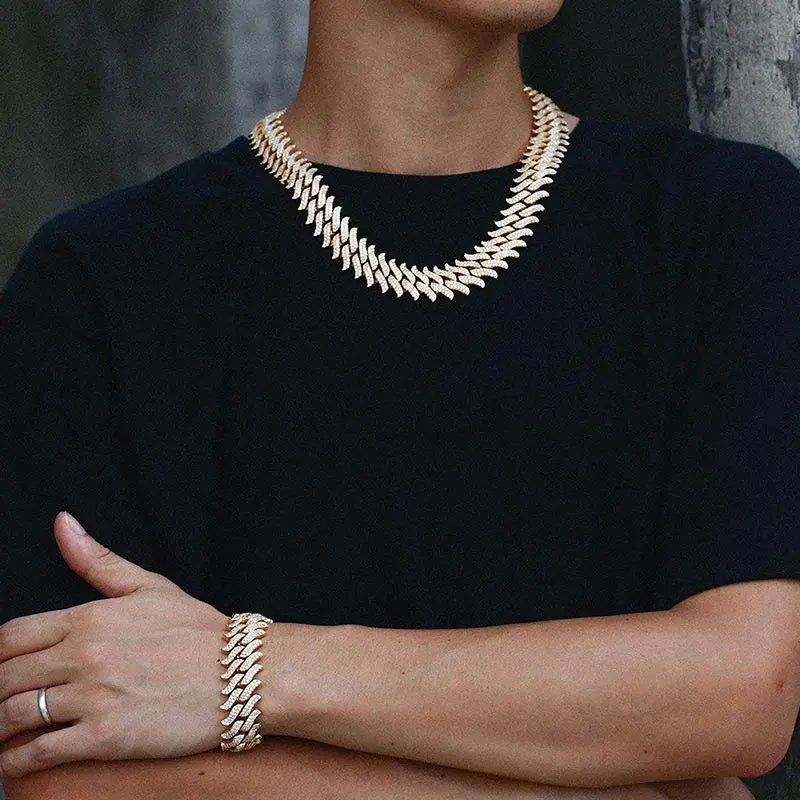 18mm Gold Two - Row Diamond Thorns Cuban Link Bracelet - Musttbuy