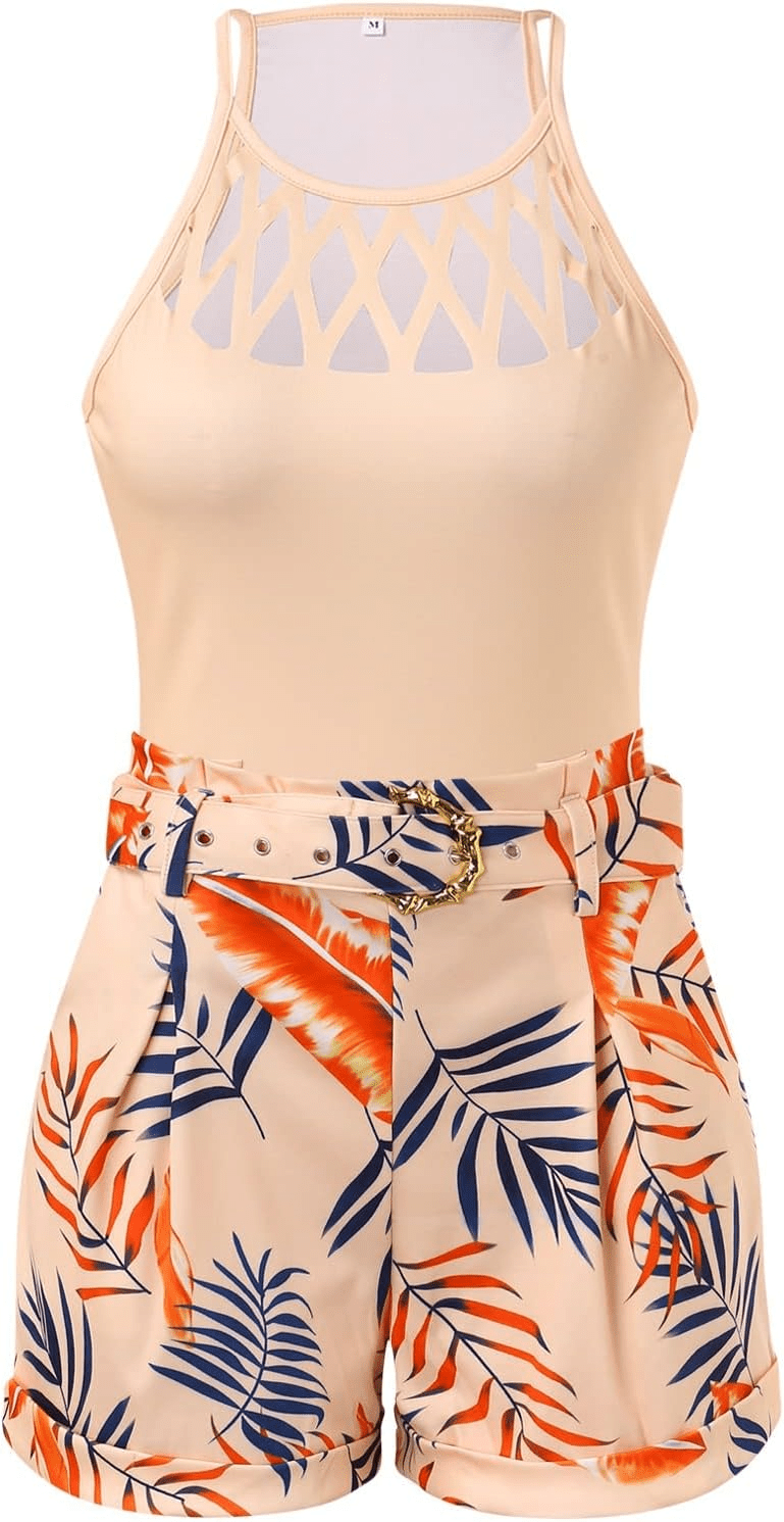 Beach Suit Slim Short Top Shorts Print Casual - Musttbuy