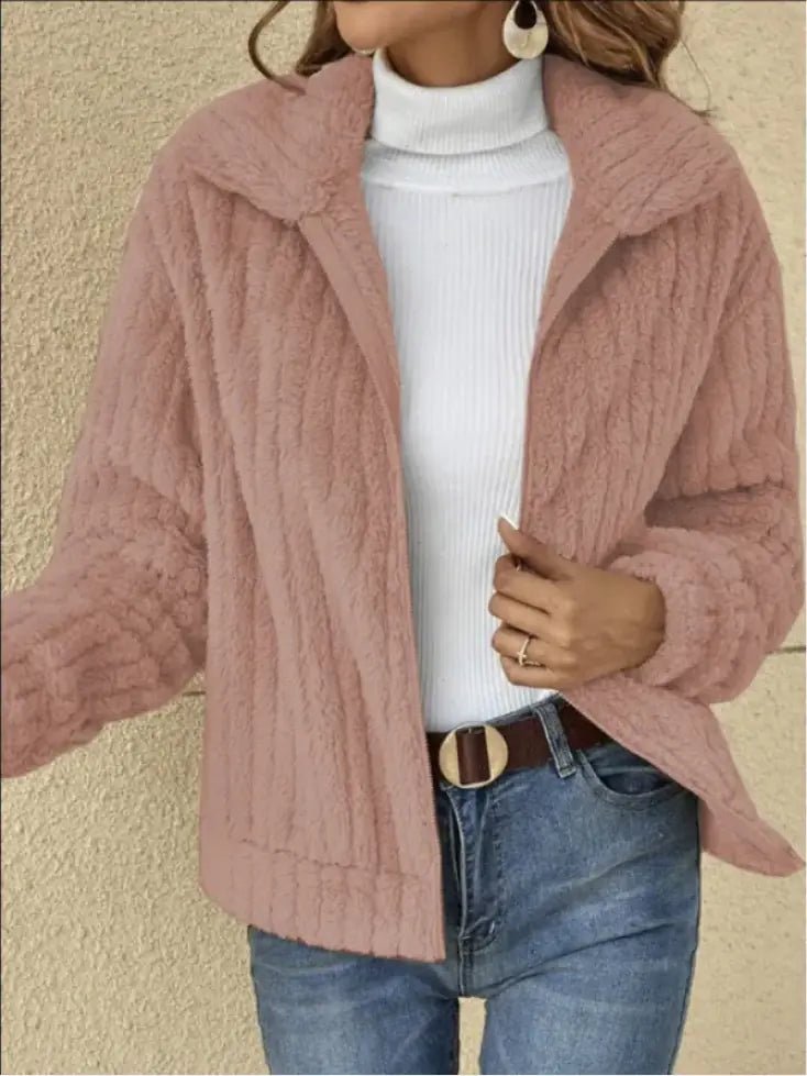 Cozy Fleece Lapel Cropped Jacket - Musttbuy