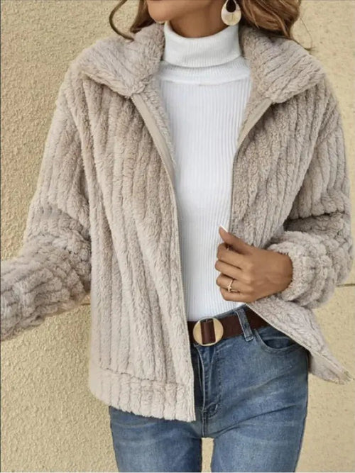 Cozy Fleece Lapel Cropped Jacket - Musttbuy