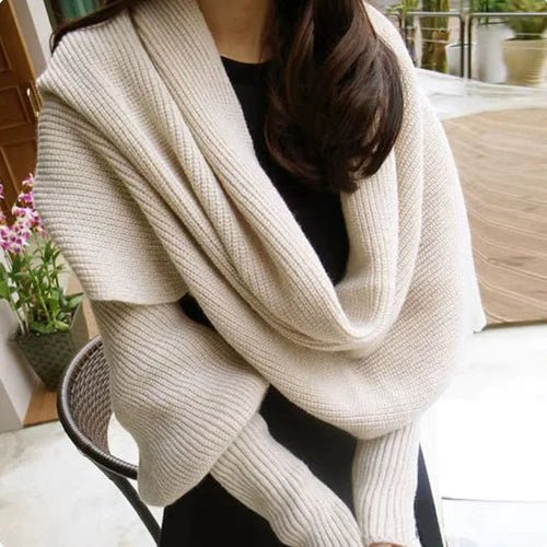 Cozy Knit Wool Scarf Shawl with Sleeves - Musttbuy