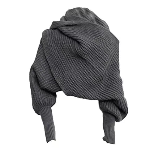 Cozy Knit Wool Scarf Shawl with Sleeves - Musttbuy