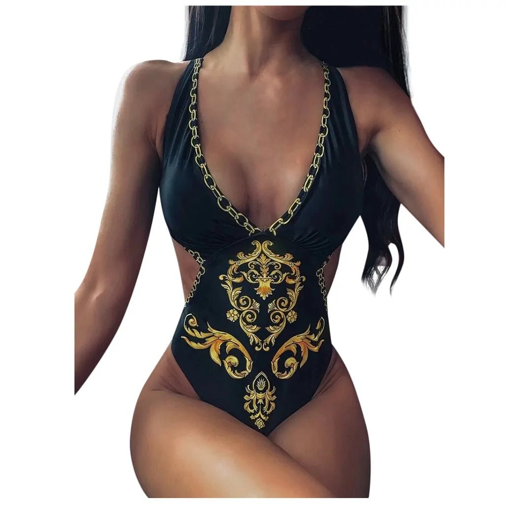 Criss Cross print Monokini Swimsuit - Musttbuy