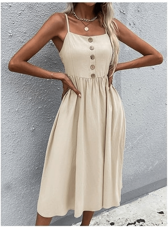 Elowen Button Linen Dress - Musttbuy