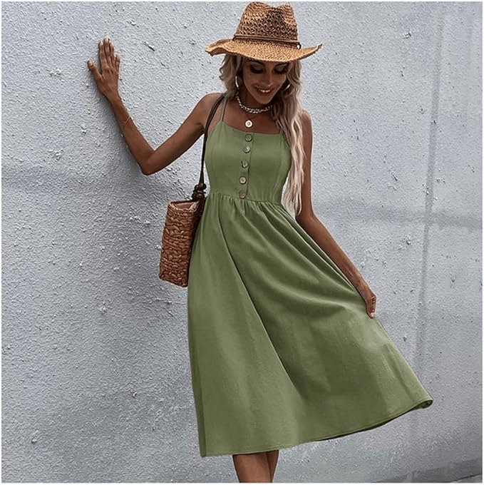 Elowen Button Linen Dress - Musttbuy