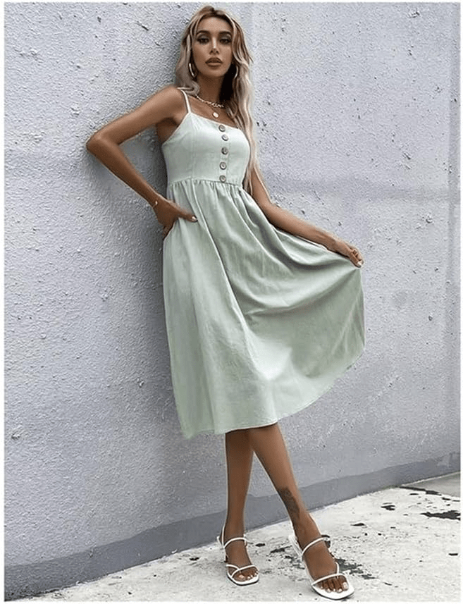 Elowen Button Linen Dress - Musttbuy