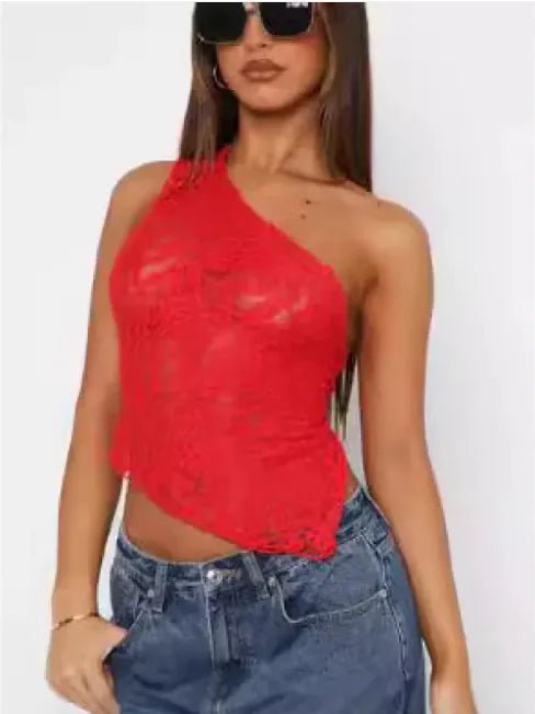 Fairy Lace Cami Top – One - Shoulder Mesh Crop - Musttbuy