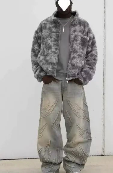 flared patterned stitched Jeans - Musttbuy