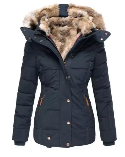 Fur collar long sleeve slim - fit cotton coat - Musttbuy