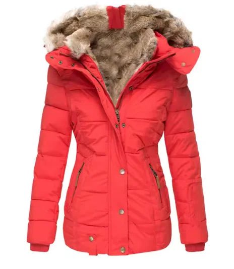 Fur collar long sleeve slim - fit cotton coat - Musttbuy