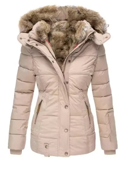 Fur collar long sleeve slim - fit cotton coat - Musttbuy