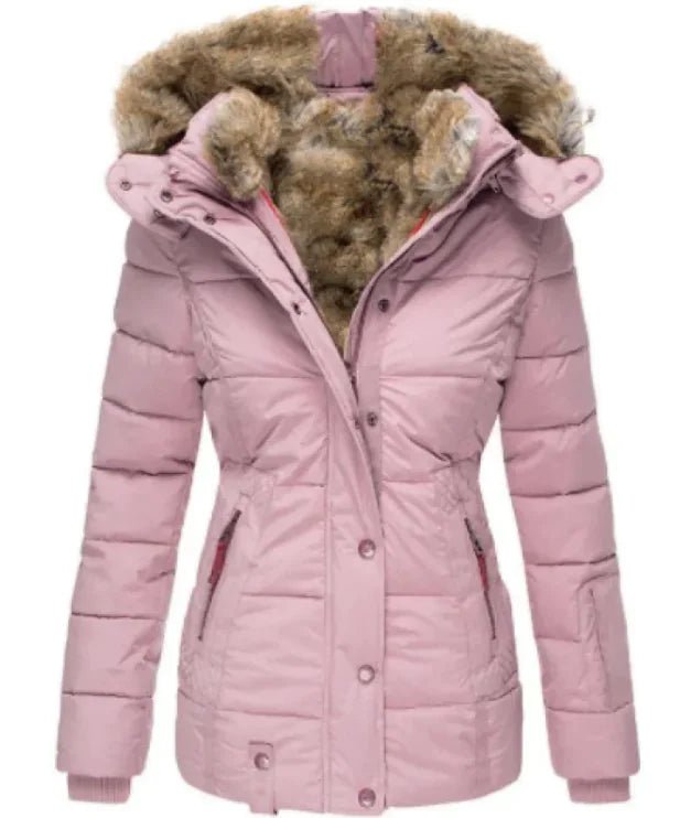 Fur collar long sleeve slim - fit cotton coat - Musttbuy