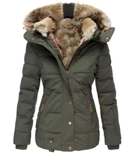 Fur collar long sleeve slim - fit cotton coat - Musttbuy
