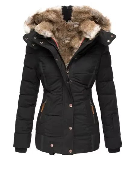 Fur collar long sleeve slim - fit cotton coat - Musttbuy