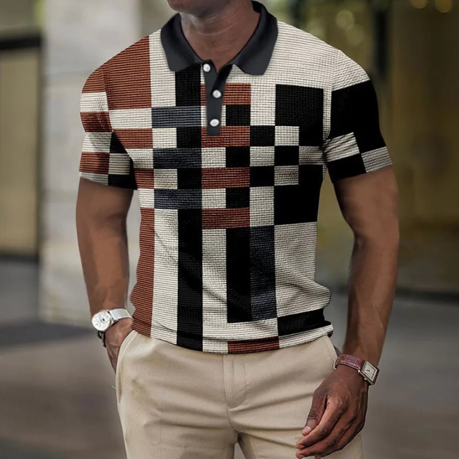 Geometric Print Men's Lapel Button Polo Shirt - Musttbuy