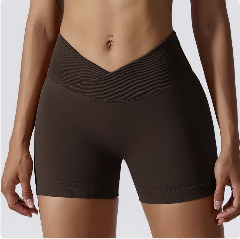High - Waist Elastic Yoga Shorts with Peach - Lift Design - Musttbuy
