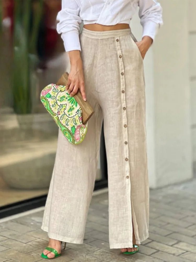 Long Sleeve Nipped Waist Top And Wide Legs Pants - Musttbuy