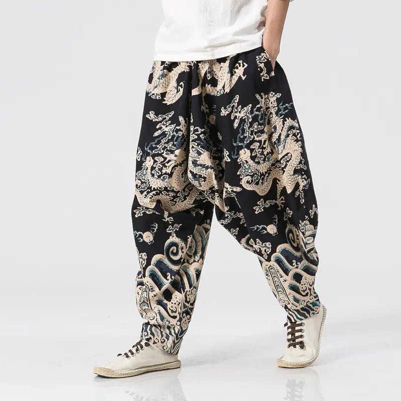 Men's Dragon Print Loose Trousers - Musttbuy