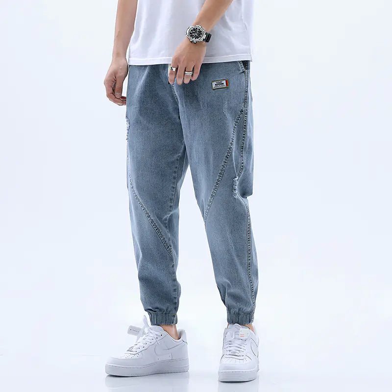 Men's Drawstring Denim Trousers with Elastic Waist - Musttbuy