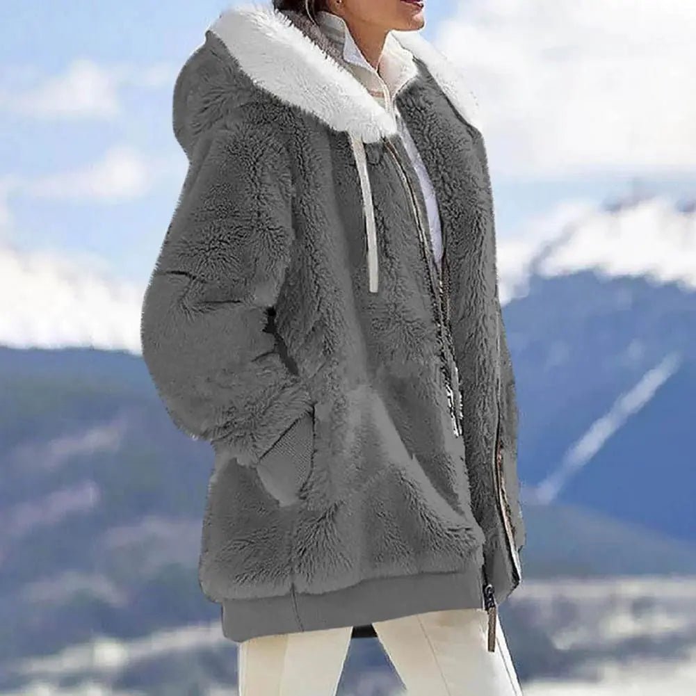 Plush Zipper Coat for Women - Plus Size, Warm and Furry with Long Sleeves - Musttbuy