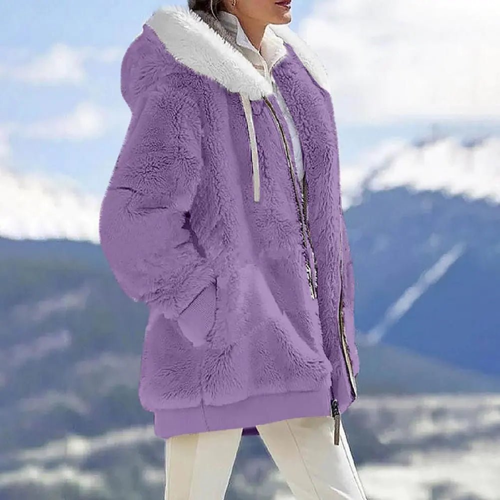 Plush Zipper Coat for Women - Plus Size, Warm and Furry with Long Sleeves - Musttbuy