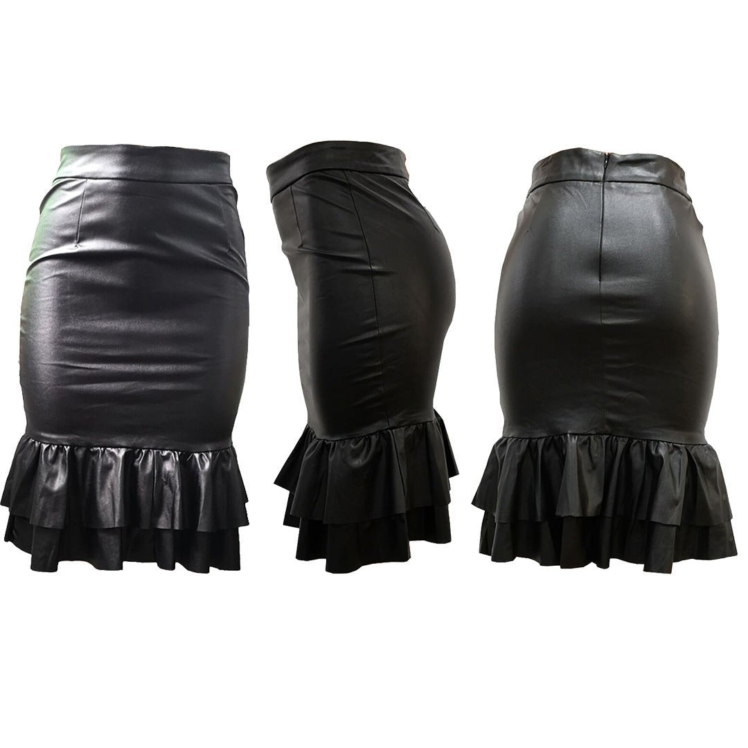 Roxy Ruffle Leather Skirt - Musttbuy