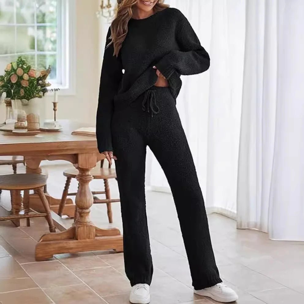Solid Color Women's Round Neck Long Sleeve Trousers Warm Suit - Musttbuy