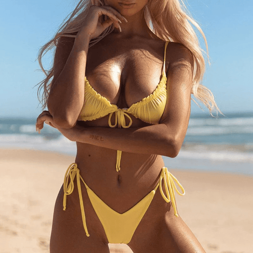 Split Solid Beach Bikini Swimwear - Musttbuy