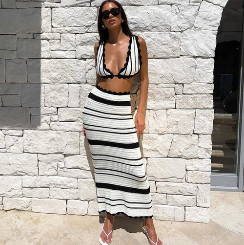 Striped Crochet Casual Dress Set - Musttbuy