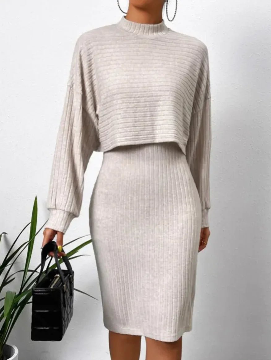 Sunken Stripe Long - Sleeve Top with Suspender Skirt - Musttbuy