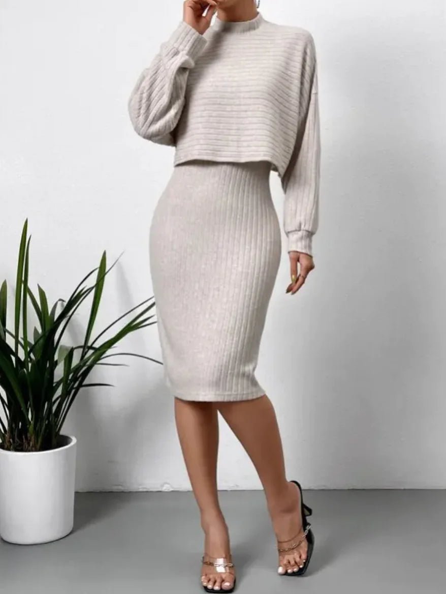 Sunken Stripe Long - Sleeve Top with Suspender Skirt - Musttbuy