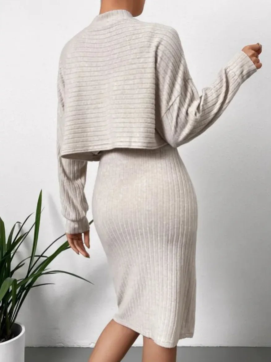 Sunken Stripe Long - Sleeve Top with Suspender Skirt - Musttbuy