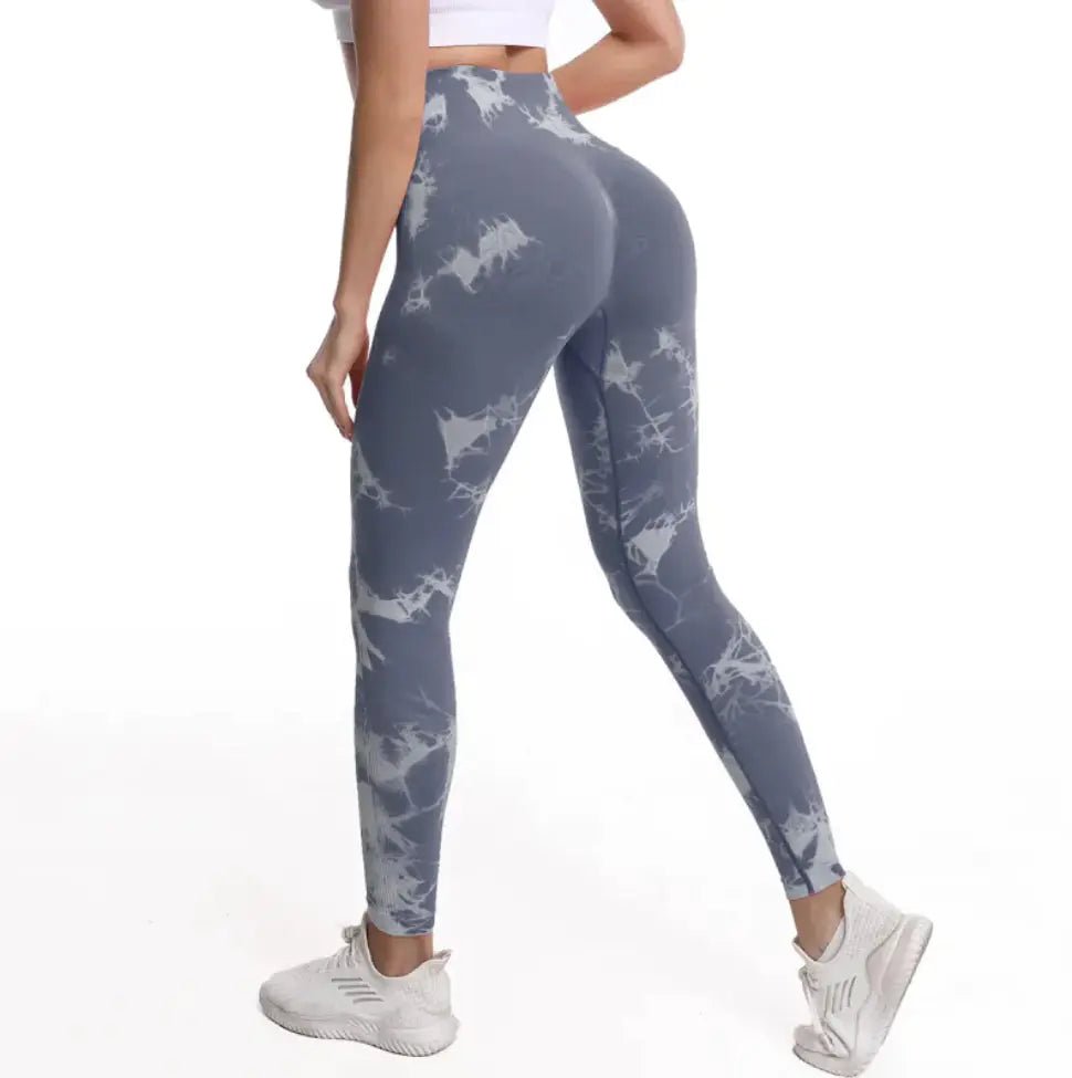 Tie - dye Printed High Waist Hip Fitness Pants - Musttbuy