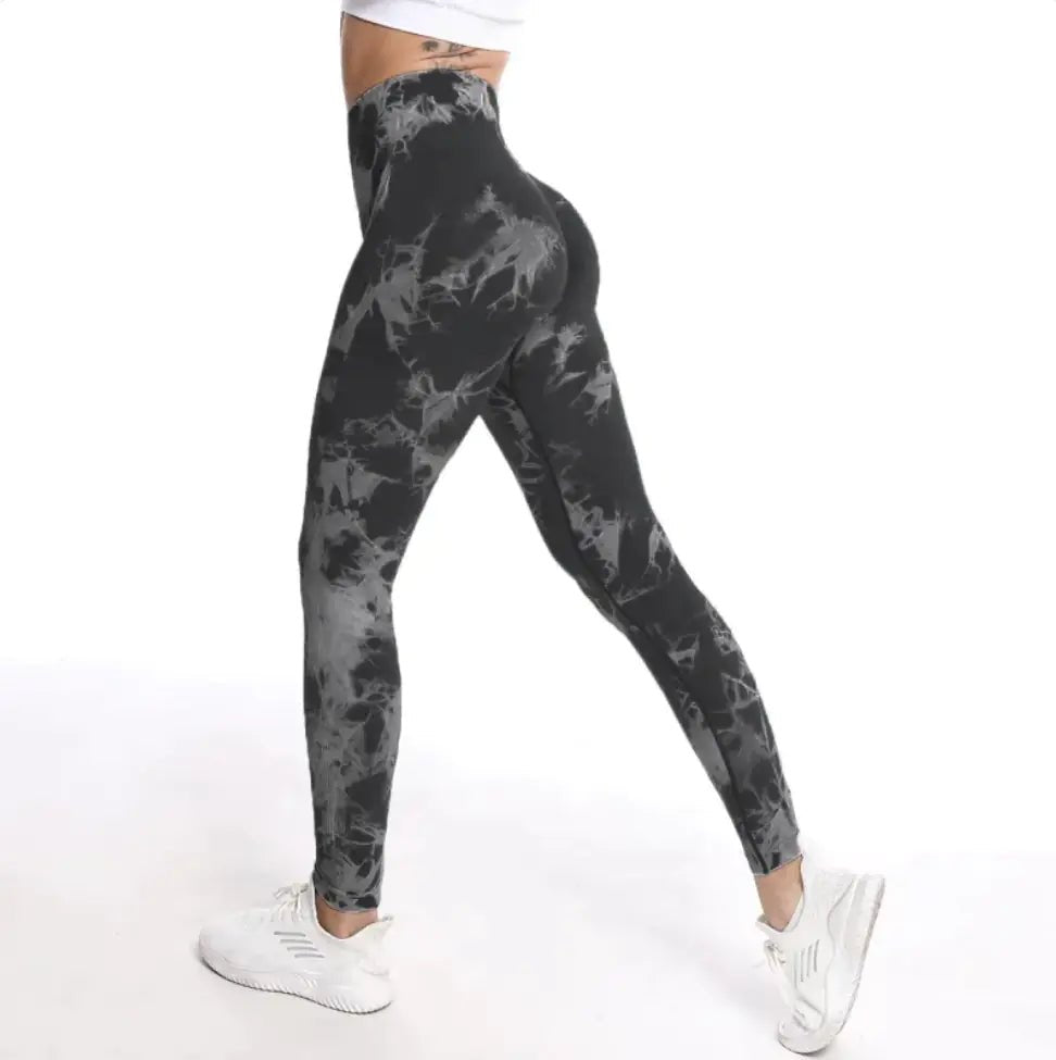 Tie - dye Printed High Waist Hip Fitness Pants - Musttbuy
