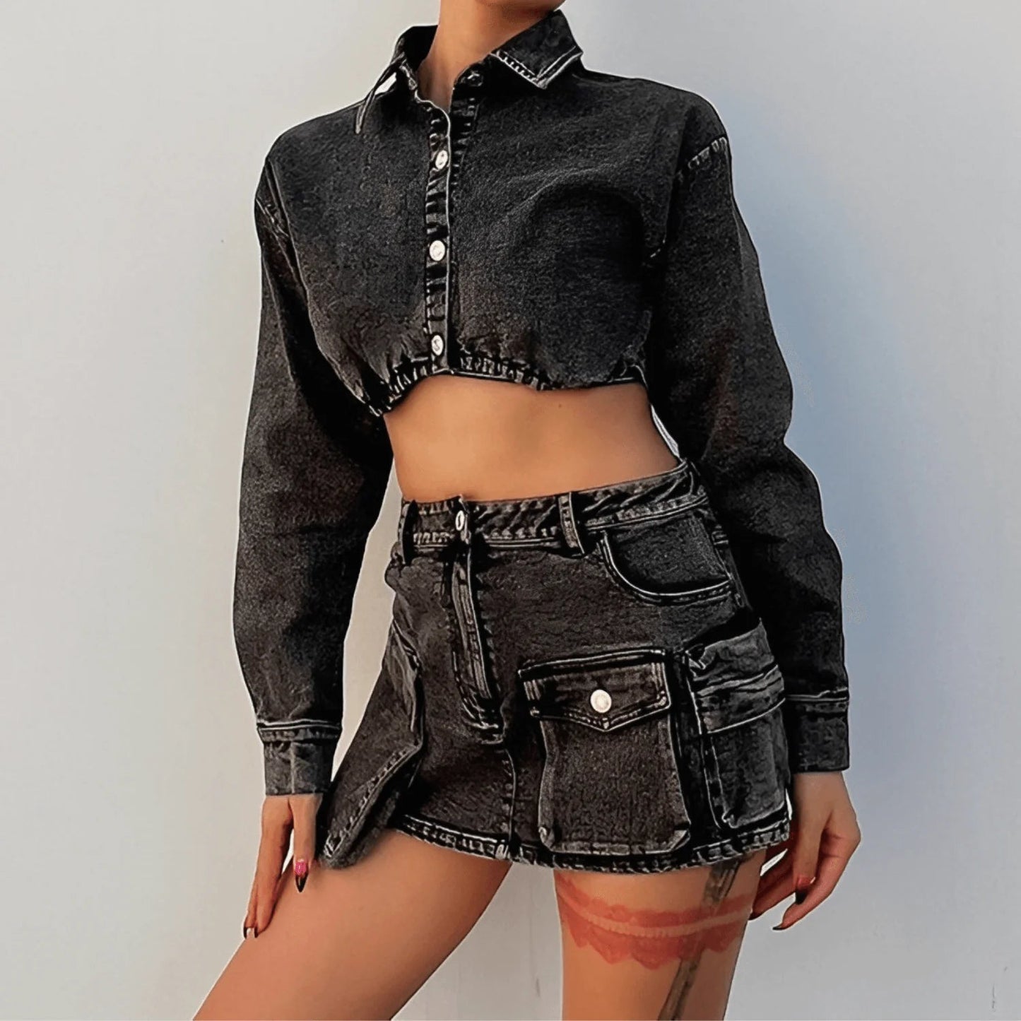 Top High Waist Spliced Pocket Mini Skirt Denim - Musttbuy