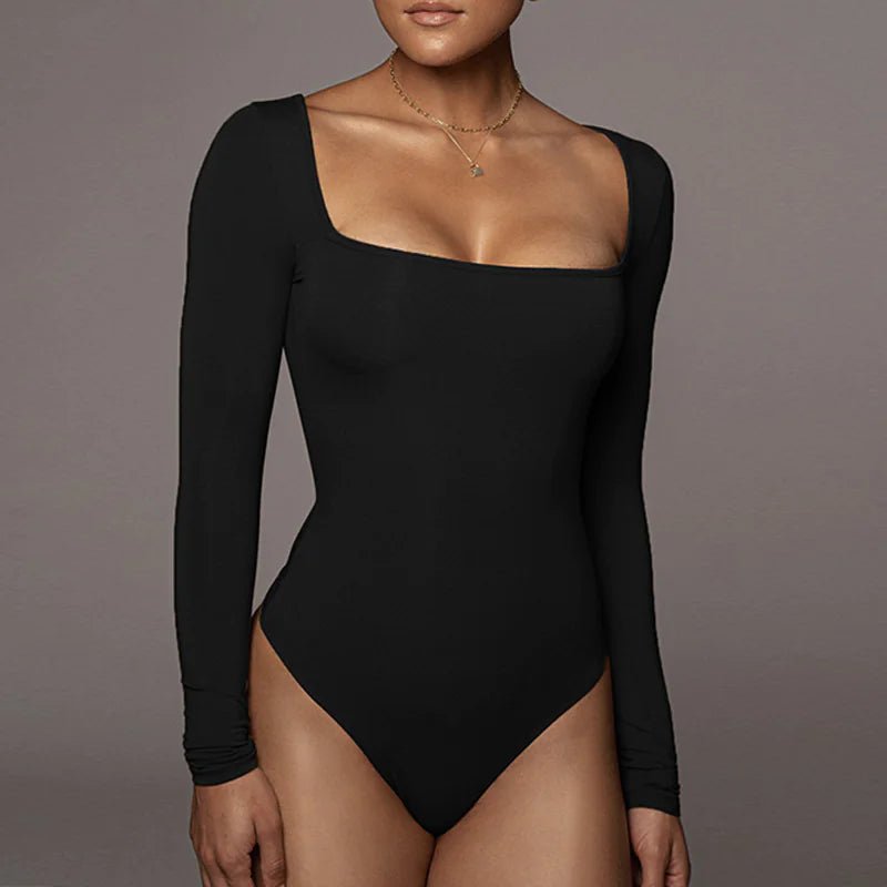 Velvet Square - Neck Long Sleeve bodysuit for Women - Musttbuy
