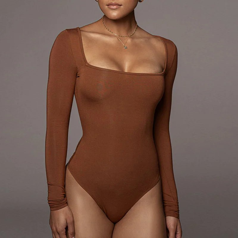 Velvet Square - Neck Long Sleeve bodysuit for Women - Musttbuy