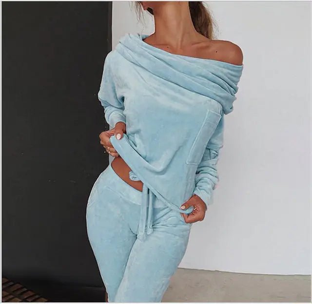 Women's Off - the - Shoulder Velvet Set - Musttbuy