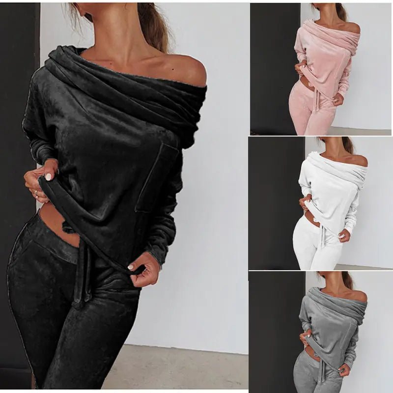 Women's Off - the - Shoulder Velvet Set - Musttbuy