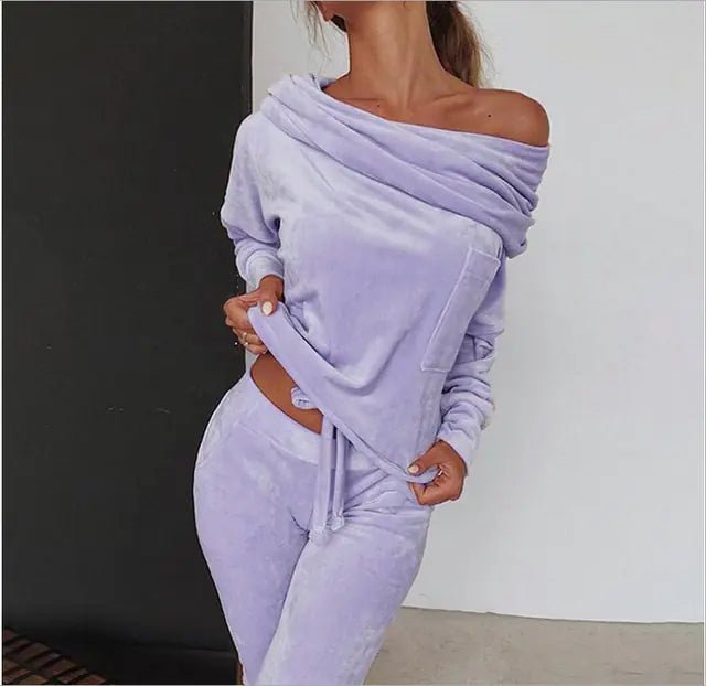 Women's Off - the - Shoulder Velvet Set - Musttbuy