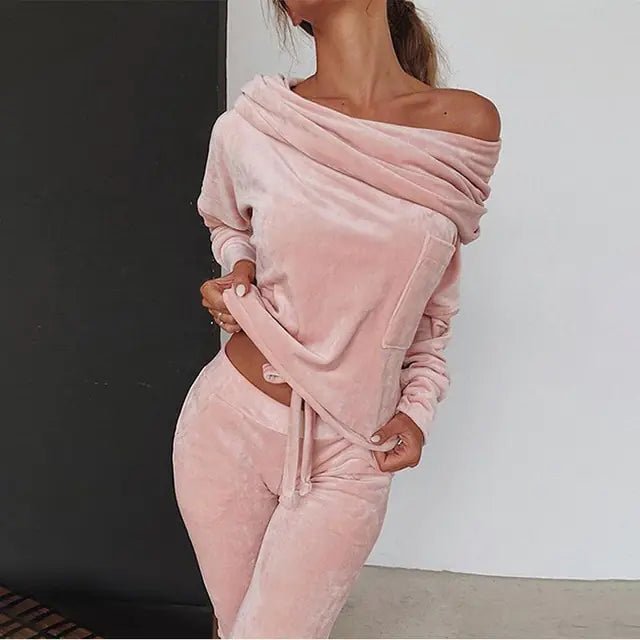 Women's Off - the - Shoulder Velvet Set - Musttbuy