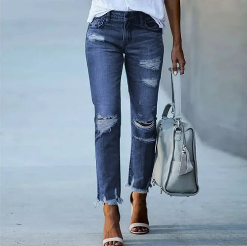 Women's Plus Size Ripped Jeans Trousers - Musttbuy