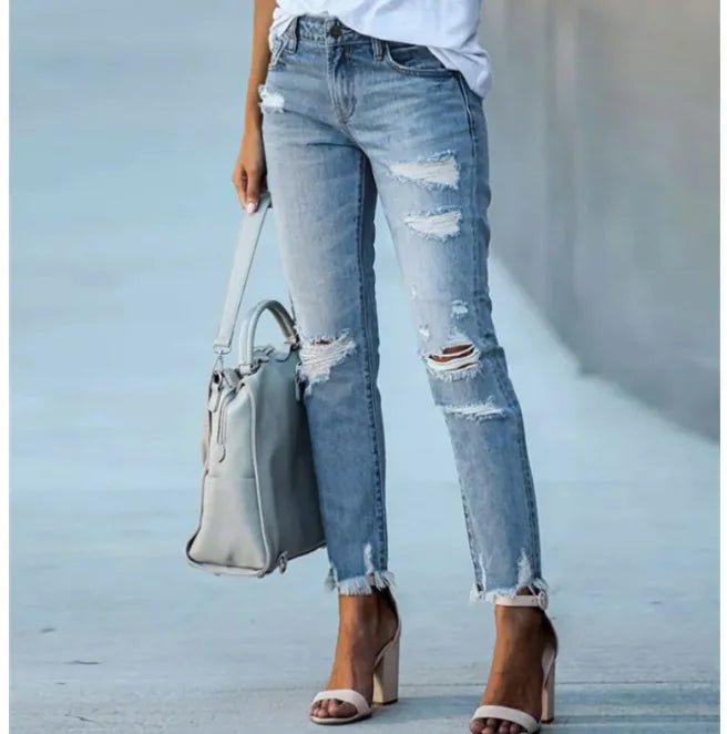 Women's Plus Size Ripped Jeans Trousers - Musttbuy