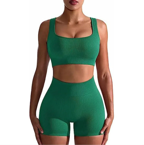 Women's Ribbed High Waist Shorts and Vest Set - Musttbuy