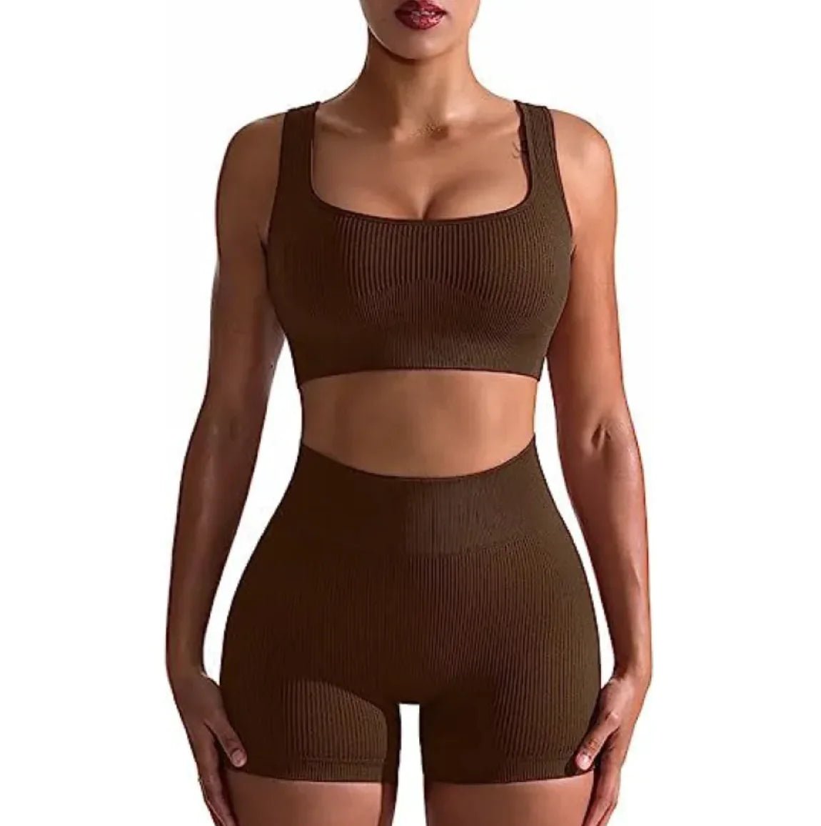 Women's Ribbed High Waist Shorts and Vest Set - Musttbuy