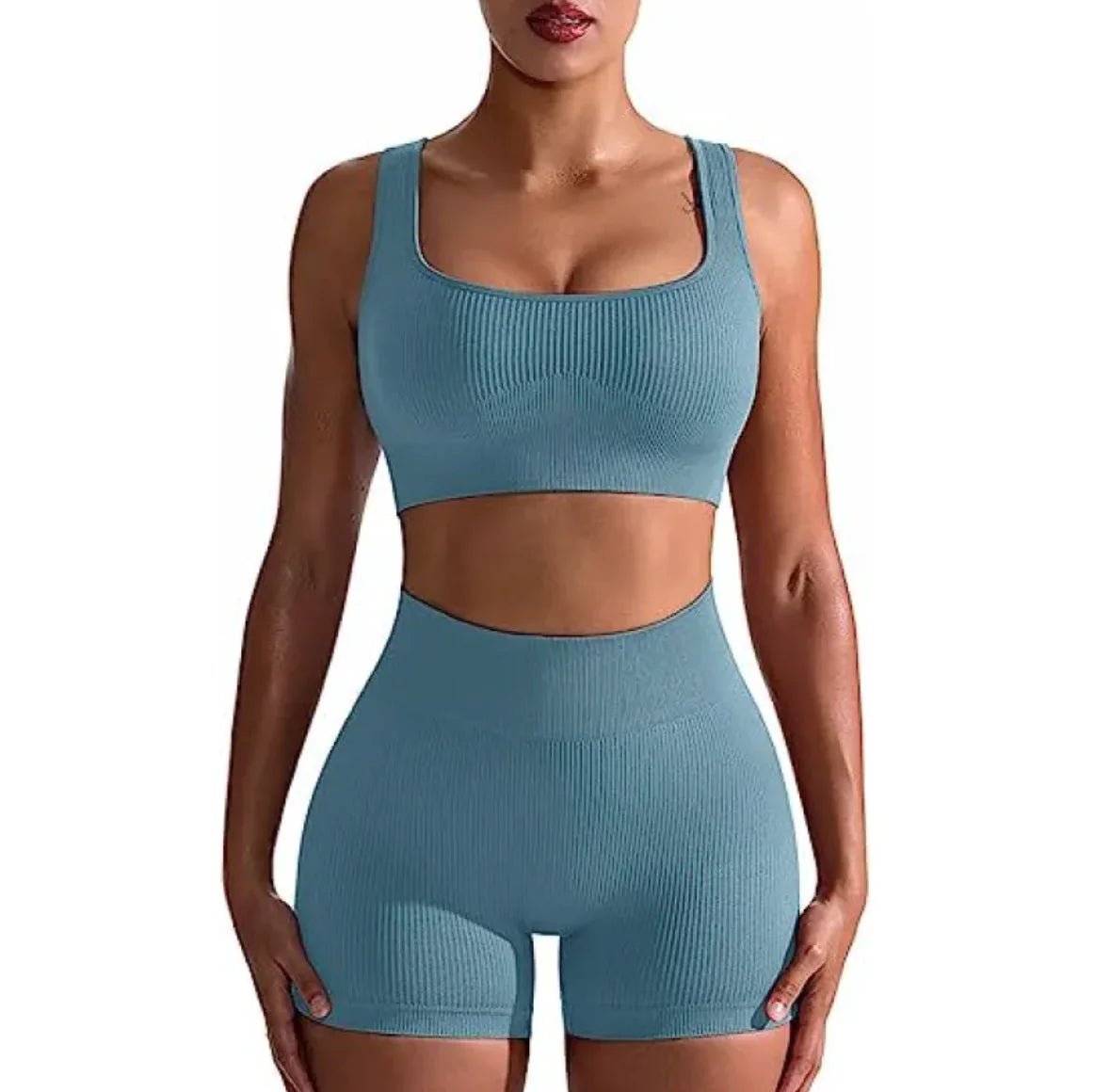 Women's Ribbed High Waist Shorts and Vest Set - Musttbuy