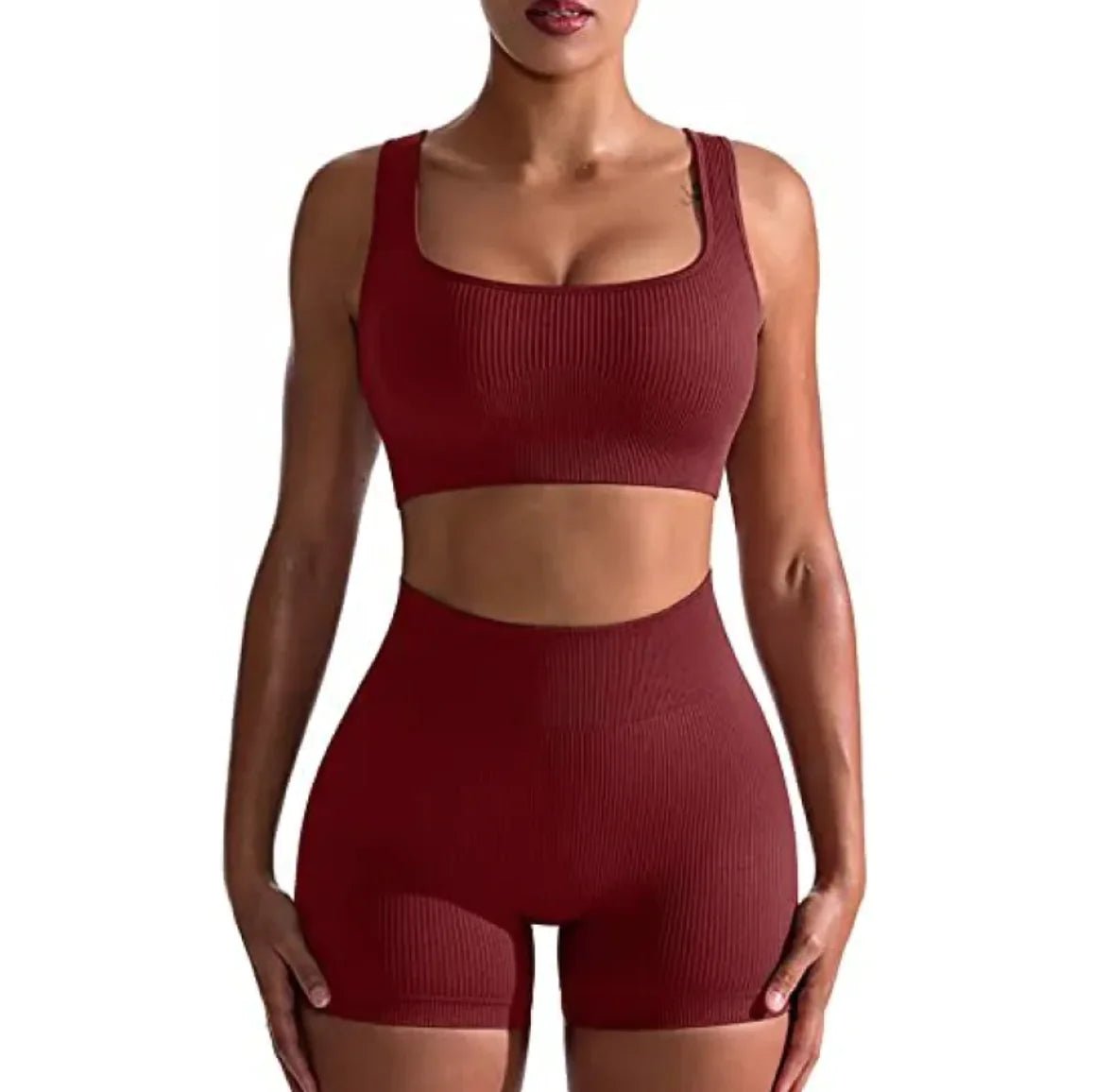 Women's Ribbed High Waist Shorts and Vest Set - Musttbuy