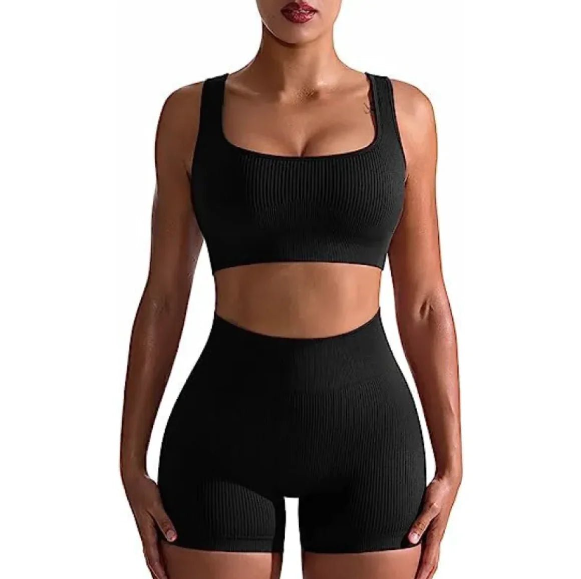 Women's Ribbed High Waist Shorts and Vest Set - Musttbuy