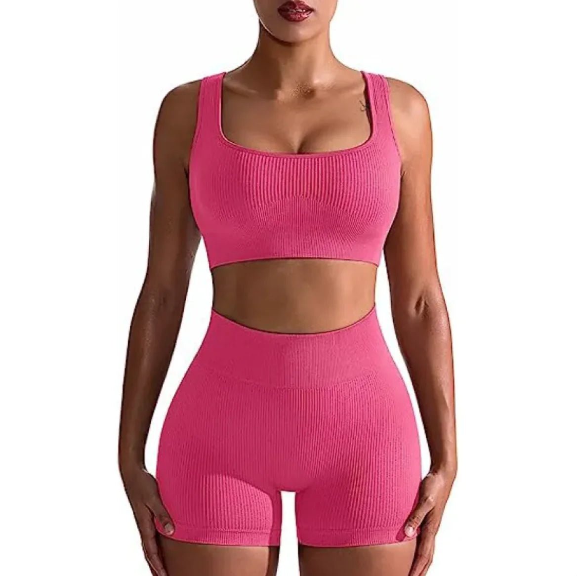 Women's Ribbed High Waist Shorts and Vest Set - Musttbuy