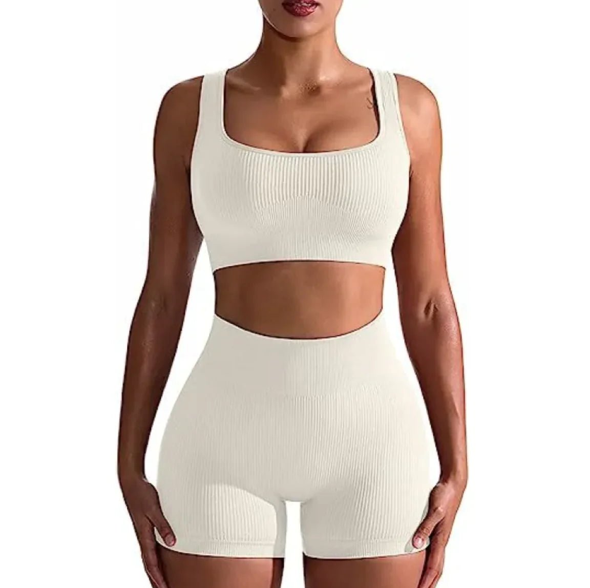 Women's Ribbed High Waist Shorts and Vest Set - Musttbuy